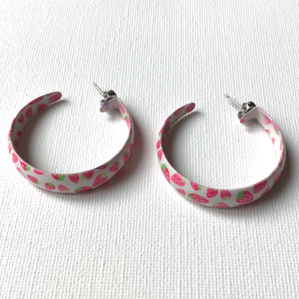 Pink & White Strawberry Hoop Earrings
